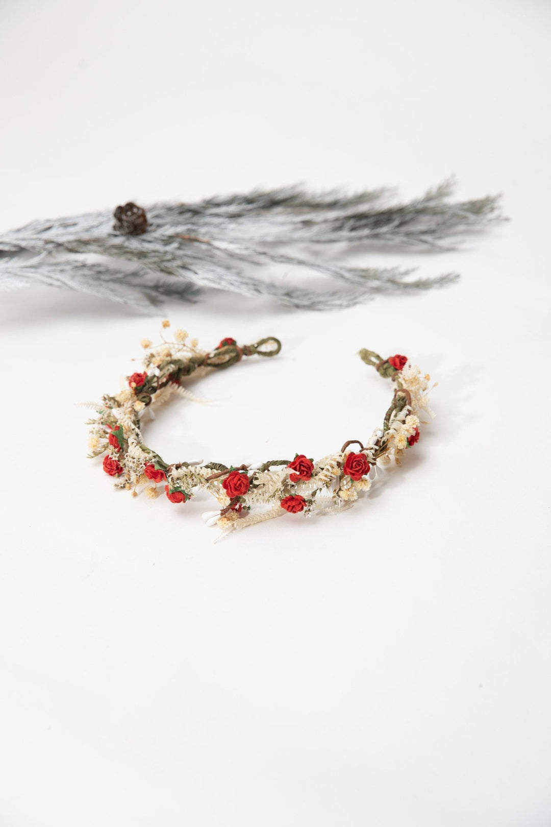 Red Rose Wedding Half Wreath: Paper Flower Bridal Crown – handmade floral hair accessory by magaela