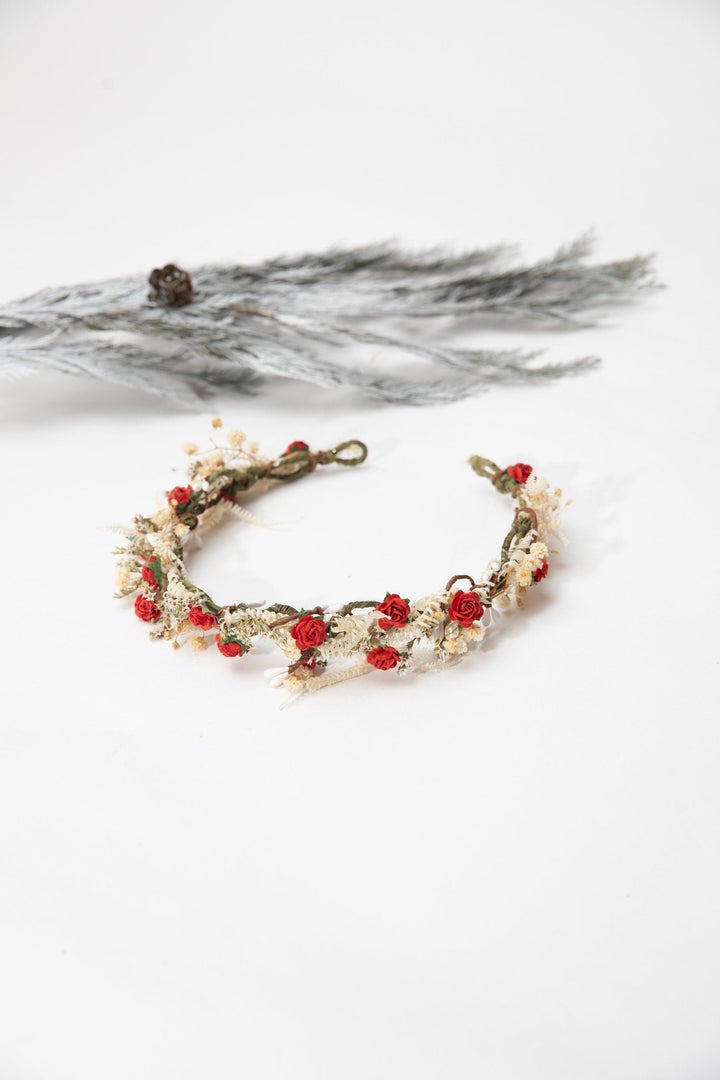 Red Rose Wedding Half Wreath: Paper Flower Bridal Crown – handmade floral hair accessory by magaela