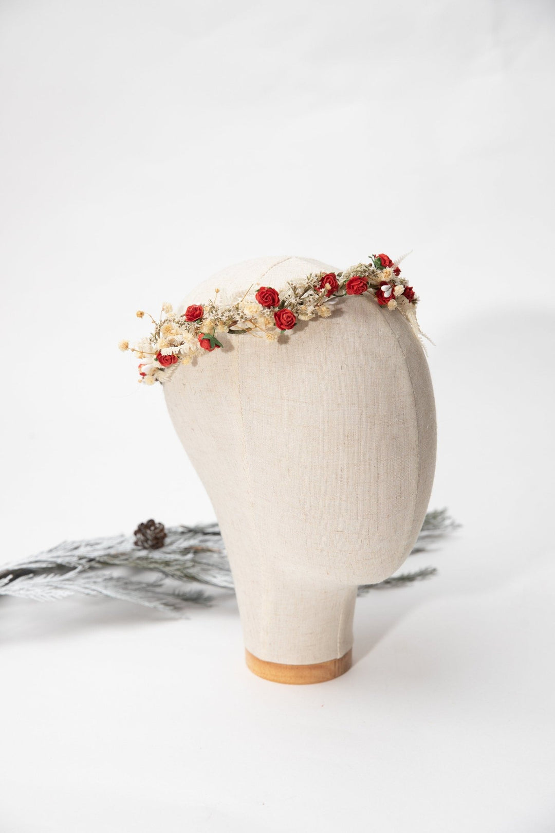 Red Rose Wedding Half Wreath: Paper Flower Bridal Crown – handmade floral hair accessory by magaela