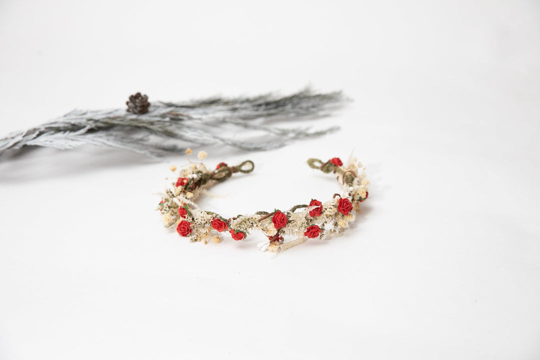 Red Rose Wedding Half Wreath: Paper Flower Bridal Crown – handmade floral hair accessory by magaela