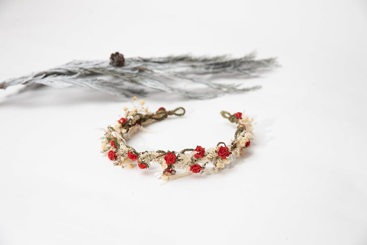 Red Rose Wedding Half Wreath: Paper Flower Bridal Crown – handmade floral hair accessory by magaela