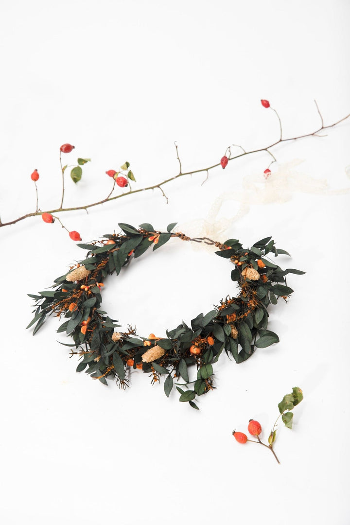 Autumn Flower Hair Wreath: Burnt Orange Boho Wedding Headpiece – handmade floral hair accessory by magaela