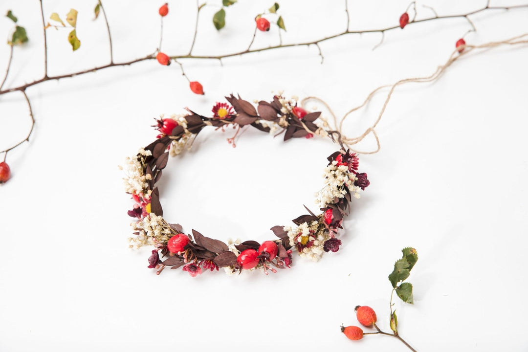 Rose Hip Flower Crown: Autumn Wedding Bridal Hair Wreath – handmade floral hair accessory by magaela