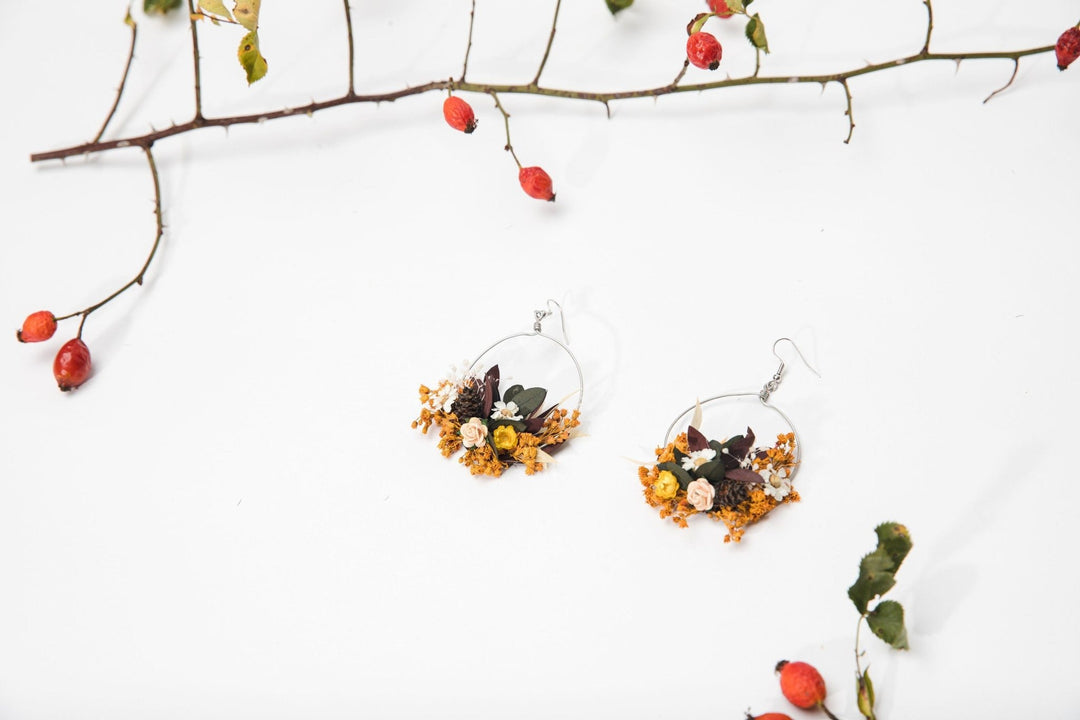 Autumn Flower Circle Earrings: Wedding Bridal Jewelry – handmade floral hair accessory by magaela