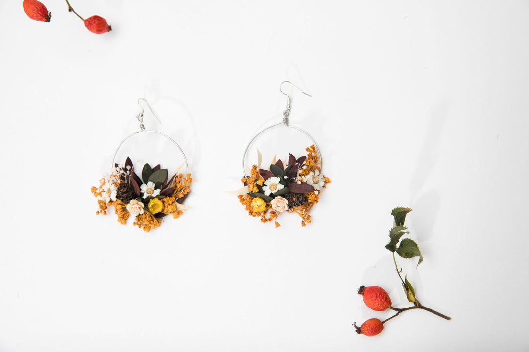 Autumn Flower Circle Earrings: Wedding Bridal Jewelry – handmade floral hair accessory by magaela