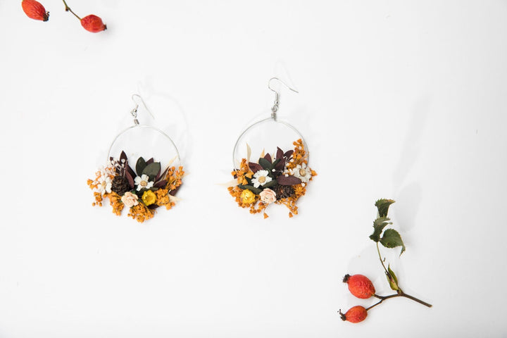 Autumn Flower Circle Earrings: Wedding Bridal Jewelry – handmade floral hair accessory by magaela
