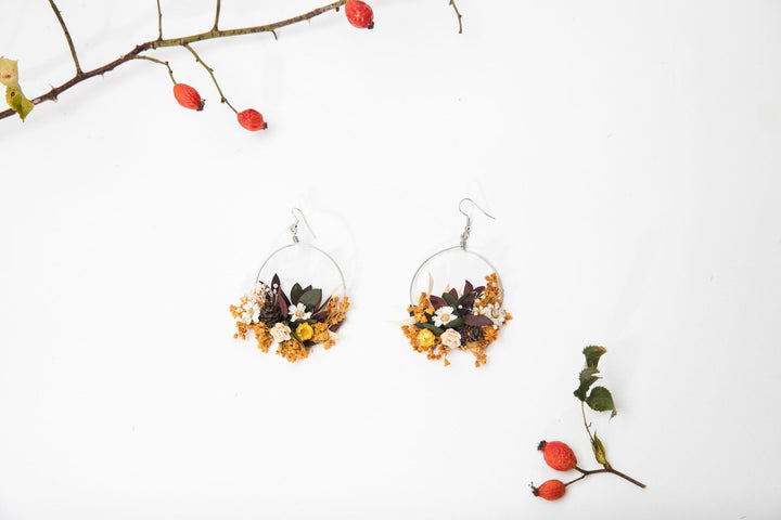 Autumn Flower Circle Earrings: Wedding Bridal Jewelry – handmade floral hair accessory by magaela