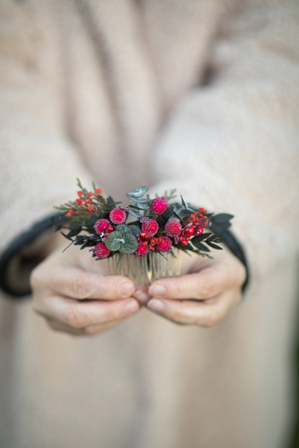 Winter Berry Hair Comb: Christmas Woodland Bridal Accessory – handmade floral hair accessory by magaela