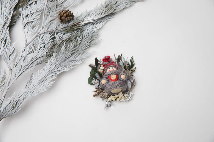Winter Doll Brooch: Christmas Flower Pin, Unique Xmas Gift – handmade floral hair accessory by magaela