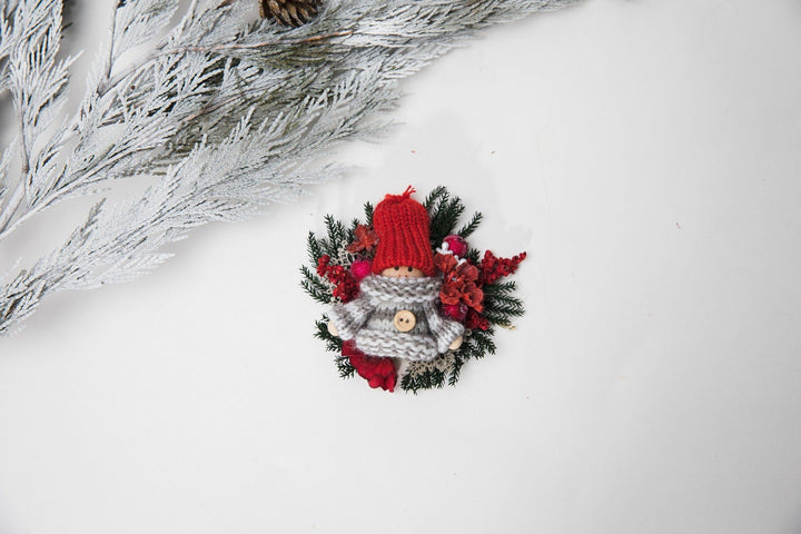 Winter Doll Brooch: Christmas Flower Pin, Unique Xmas Gift – handmade floral hair accessory by magaela