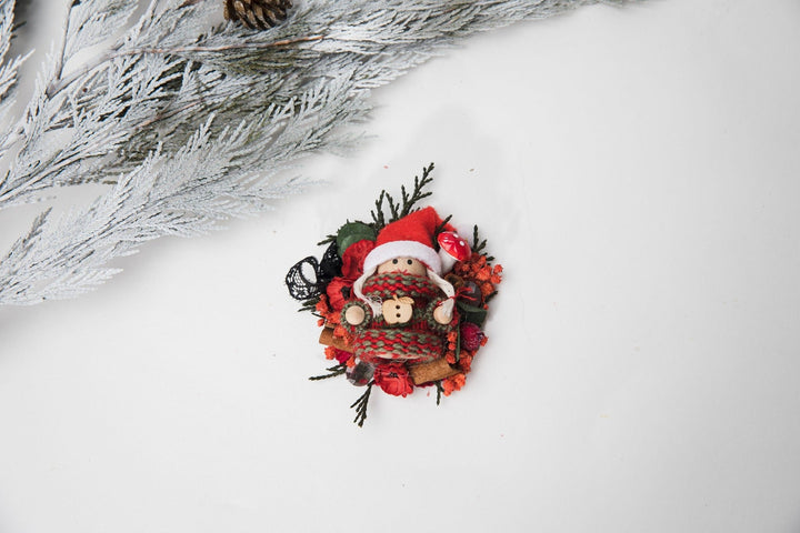 Winter Doll Brooch: Christmas Flower Pin, Unique Xmas Gift – handmade floral hair accessory by magaela