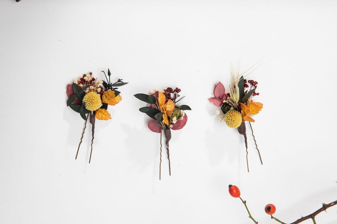 Autumn Flower Hair Pins: Bridal Wedding Accessories – handmade floral hair accessory by magaela