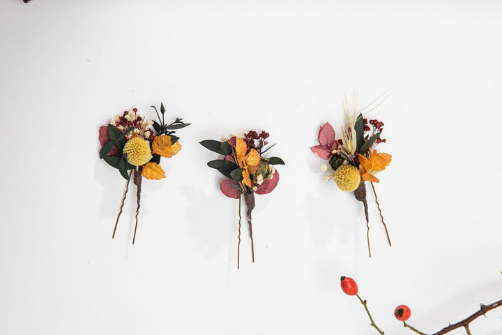 Autumn Flower Hair Pins: Bridal Wedding Accessories – handmade floral hair accessory by magaela