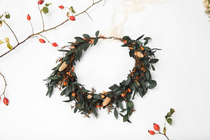 Autumn Flower Hair Wreath: Burnt Orange Boho Wedding Headpiece – handmade floral hair accessory by magaela