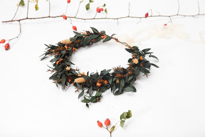 Autumn Flower Hair Wreath: Burnt Orange Boho Wedding Headpiece – handmade floral hair accessory by magaela