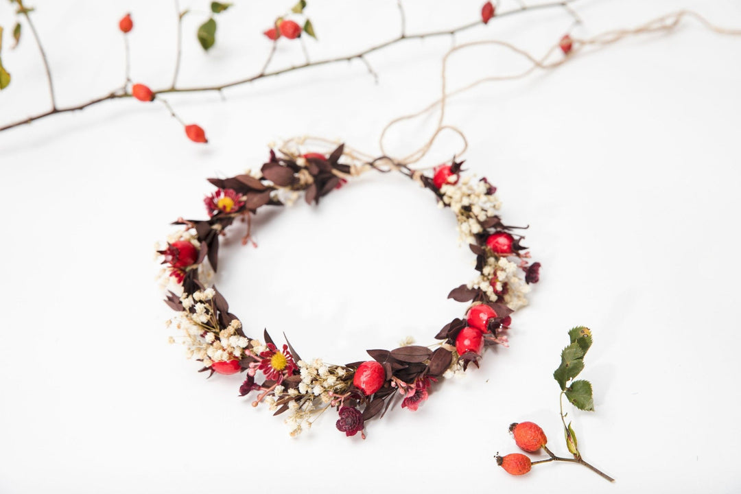 Rose Hip Flower Crown: Autumn Wedding Bridal Hair Wreath – handmade floral hair accessory by magaela