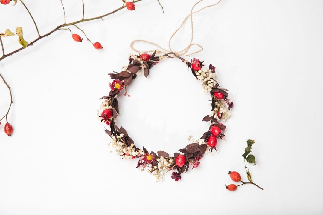 Rose Hip Flower Crown: Autumn Wedding Bridal Hair Wreath – handmade floral hair accessory by magaela