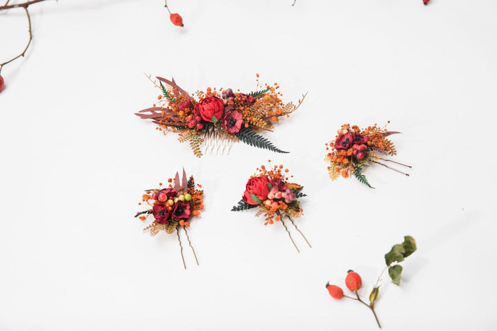 Autumn Flower Hairpins: Bridal Wedding Hair Accessory – handmade floral hair accessory by magaela