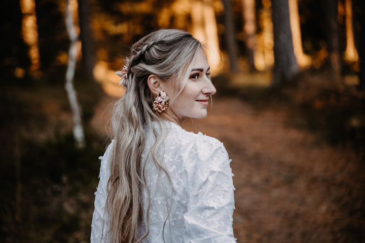 Blush Pink Flower Earrings: Romantic Bridal Jewelry – handmade floral hair accessory by magaela