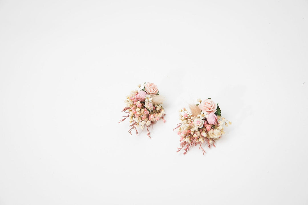 Blush Pink Flower Earrings: Romantic Bridal Jewelry – handmade floral hair accessory by magaela