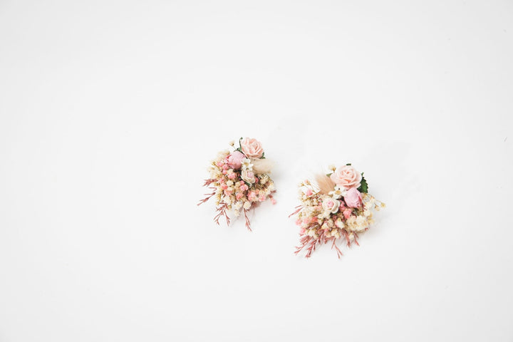 Blush Pink Flower Earrings: Romantic Bridal Jewelry – handmade floral hair accessory by magaela