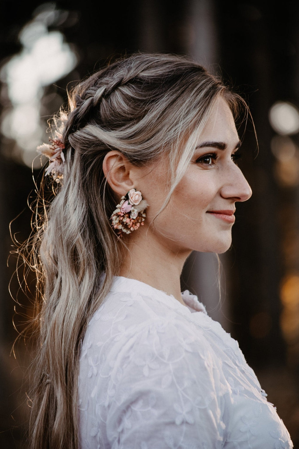 Blush Pink Flower Earrings: Romantic Bridal Jewelry – handmade floral hair accessory by magaela