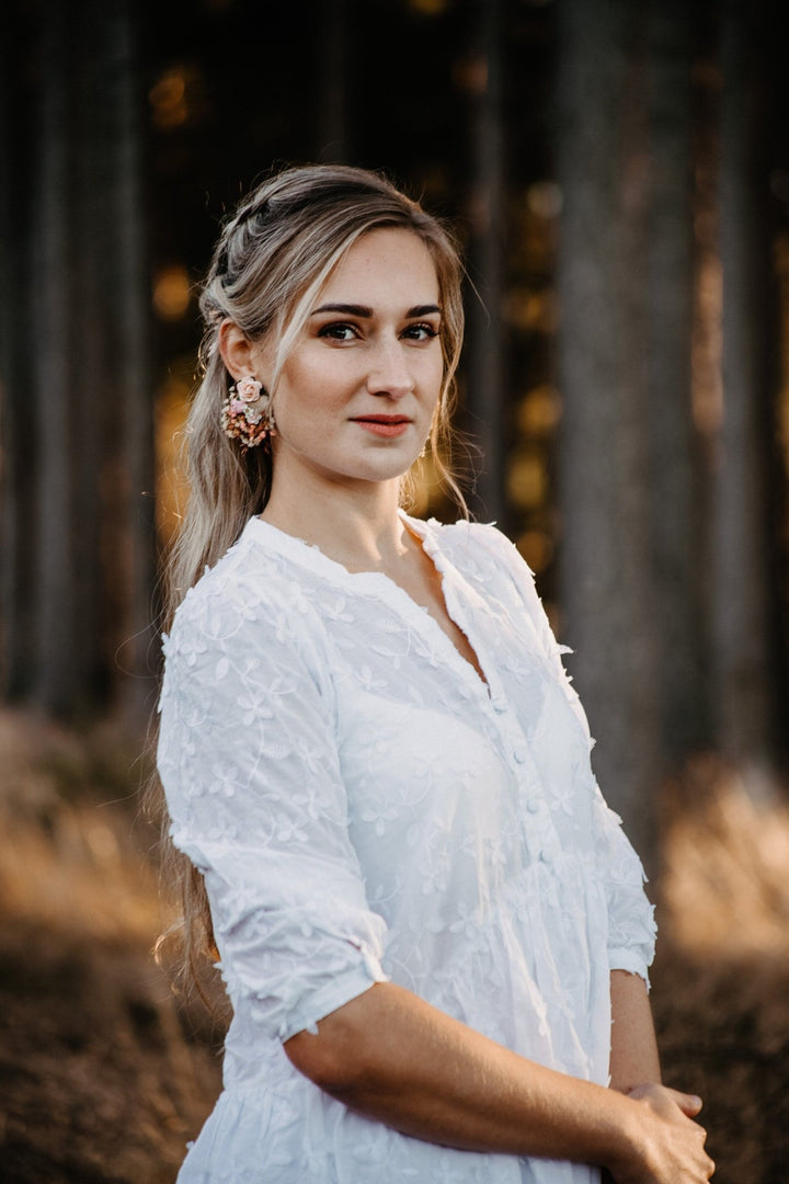 Blush Pink Flower Earrings: Romantic Bridal Jewelry – handmade floral hair accessory by magaela