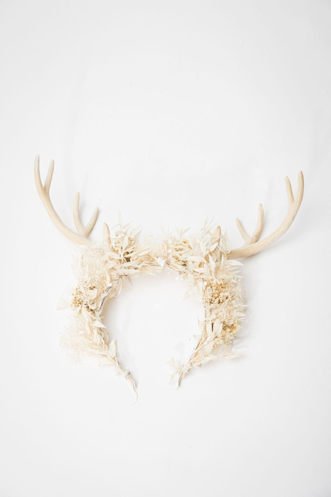 Beige Flower Crown with Antlers: Halloween Bridal Headpiece – handmade floral hair accessory by magaela