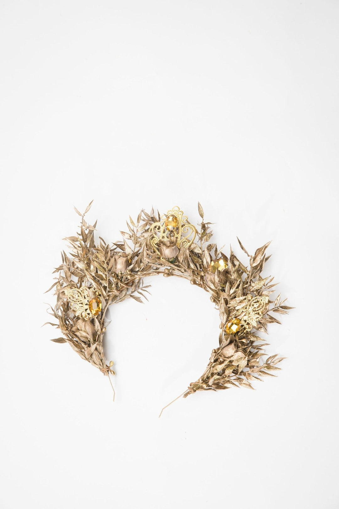 Golden Flower Bridal Crown: Crystal Wedding Tiara – handmade floral hair accessory by magaela