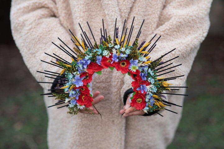 Floral Wedding Crown: Two - Sided Slavic Flower Halo Headpiece – handmade floral hair accessory by magaela
