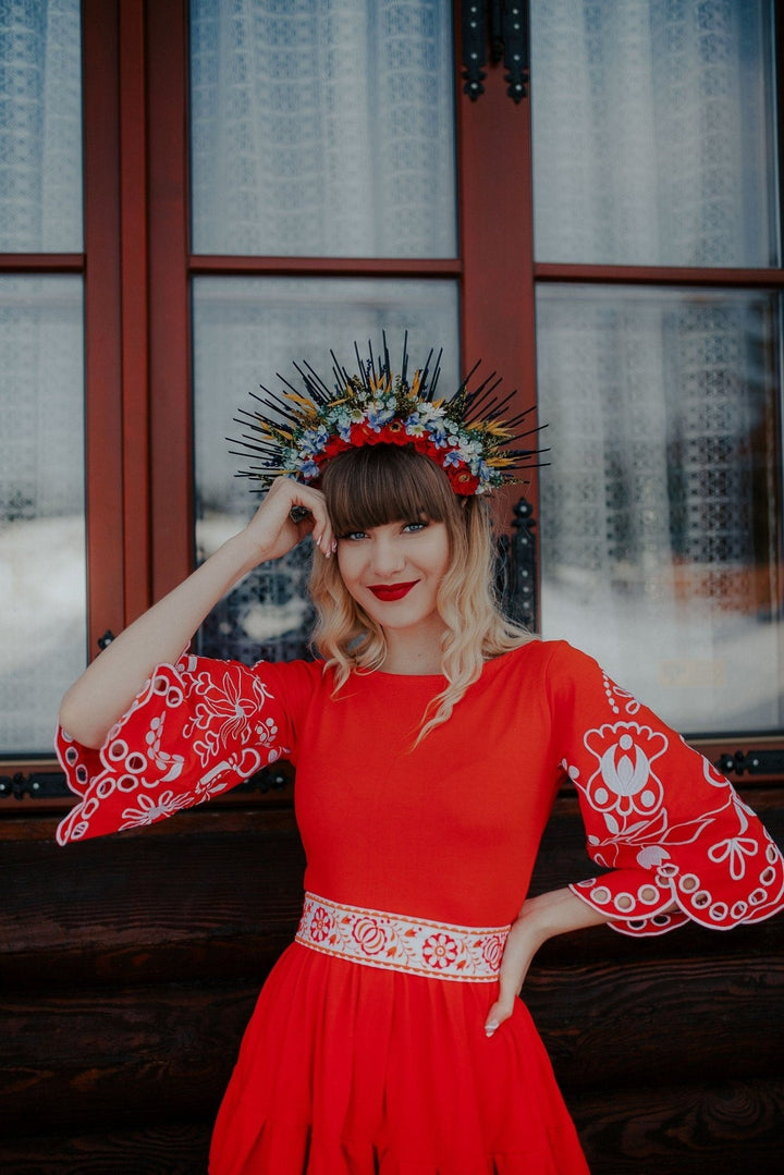 Floral Wedding Crown: Two - Sided Slavic Flower Halo Headpiece – handmade floral hair accessory by magaela