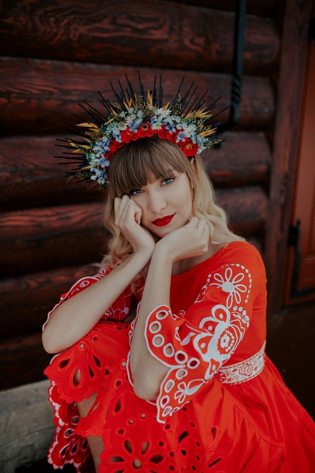 Floral Wedding Crown: Two - Sided Slavic Flower Halo Headpiece – handmade floral hair accessory by magaela