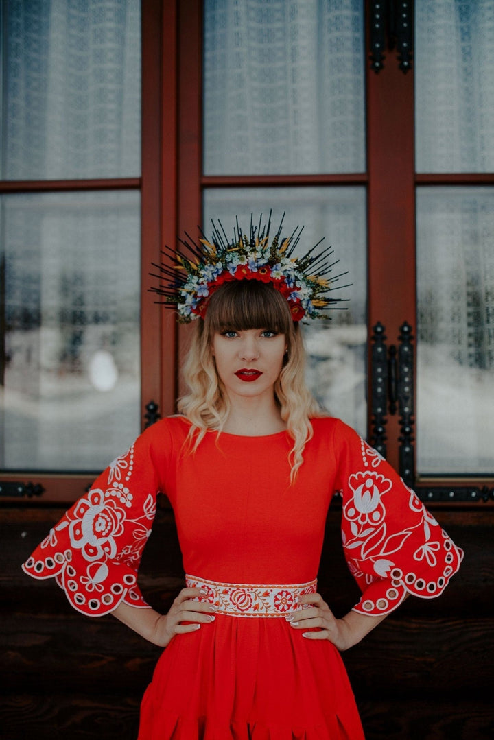 Floral Wedding Crown: Two - Sided Slavic Flower Halo Headpiece – handmade floral hair accessory by magaela