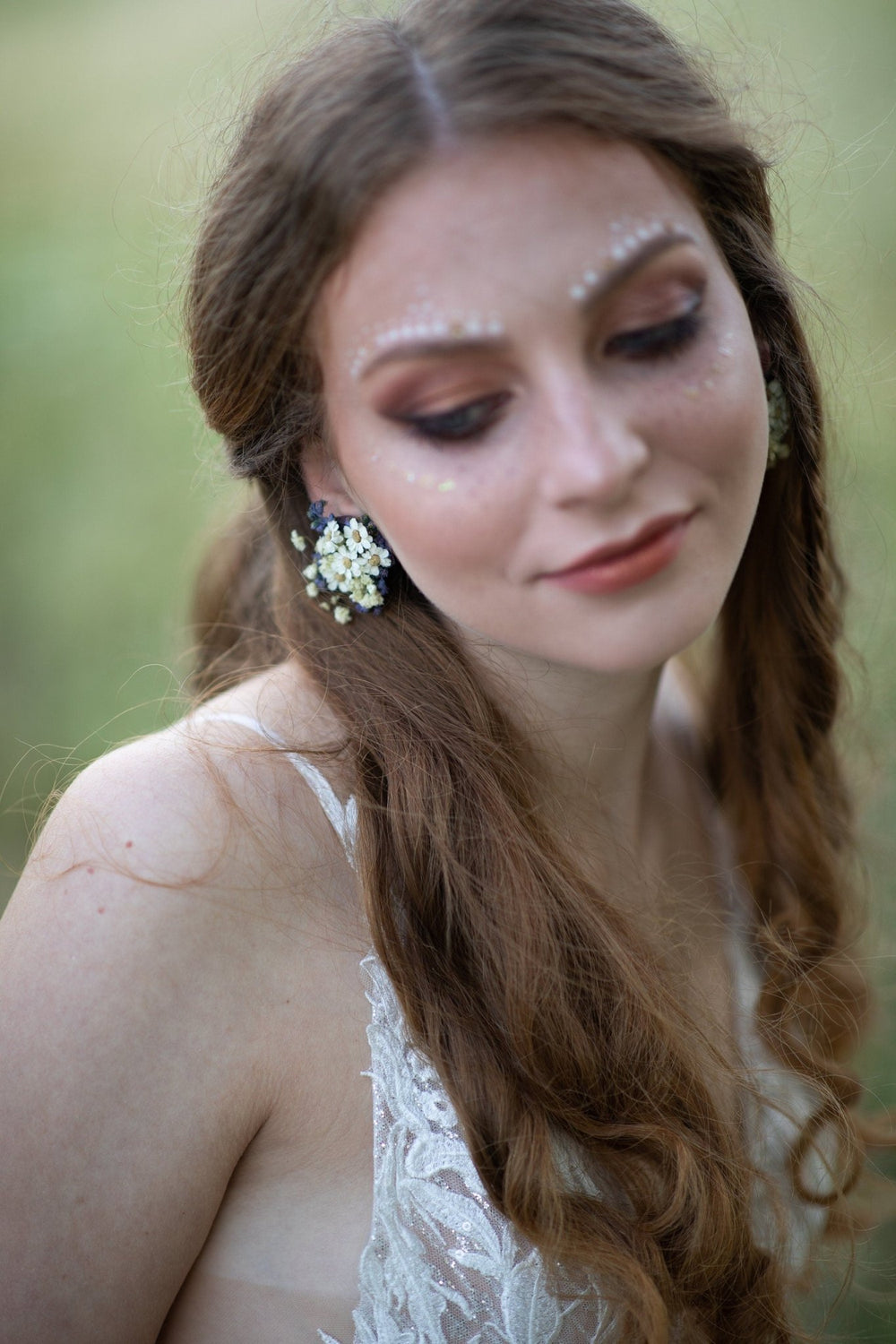 Lavender Flower Earrings: Ivory Wedding Jewelry, Natural Bridal Earrings – handmade floral hair accessory by magaela
