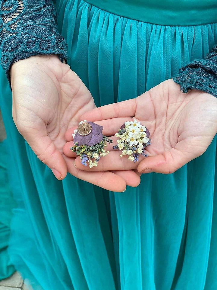 Lavender Flower Earrings: Ivory Wedding Jewelry, Natural Bridal Earrings – handmade floral hair accessory by magaela