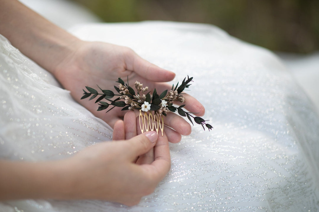 Eucalyptus Wedding Hair Comb: Greenery Bridal Flower Accessories – handmade floral hair accessory by magaela
