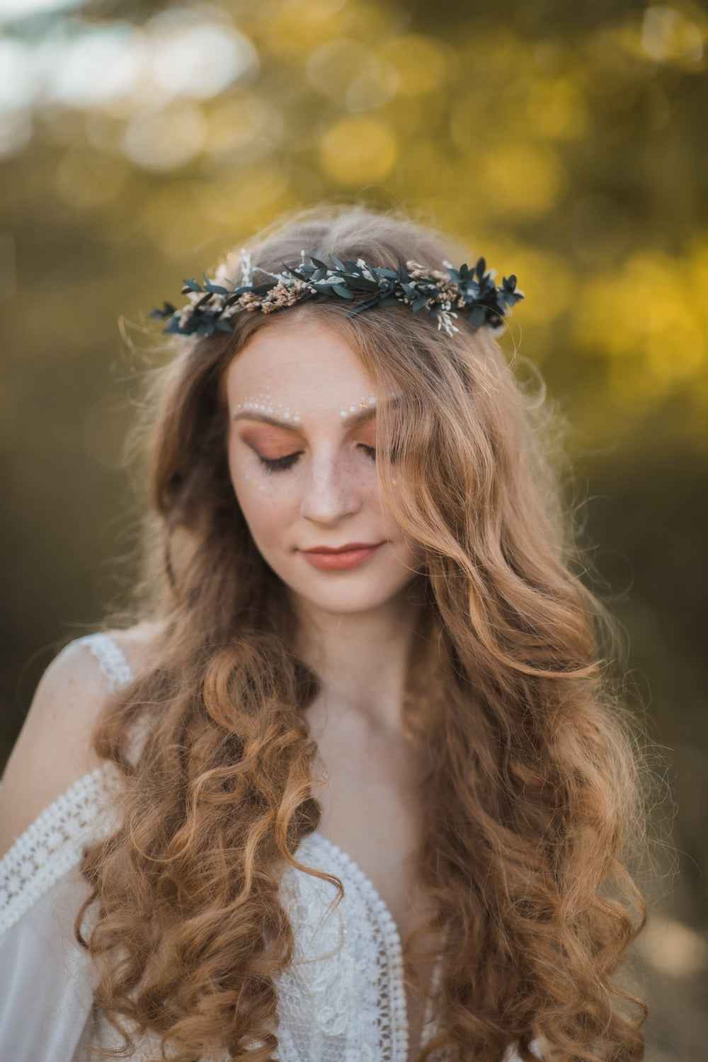 Greenery Wedding Crown: Preserved Eucalyptus Flower Headpiece – handmade floral hair accessory by magaela