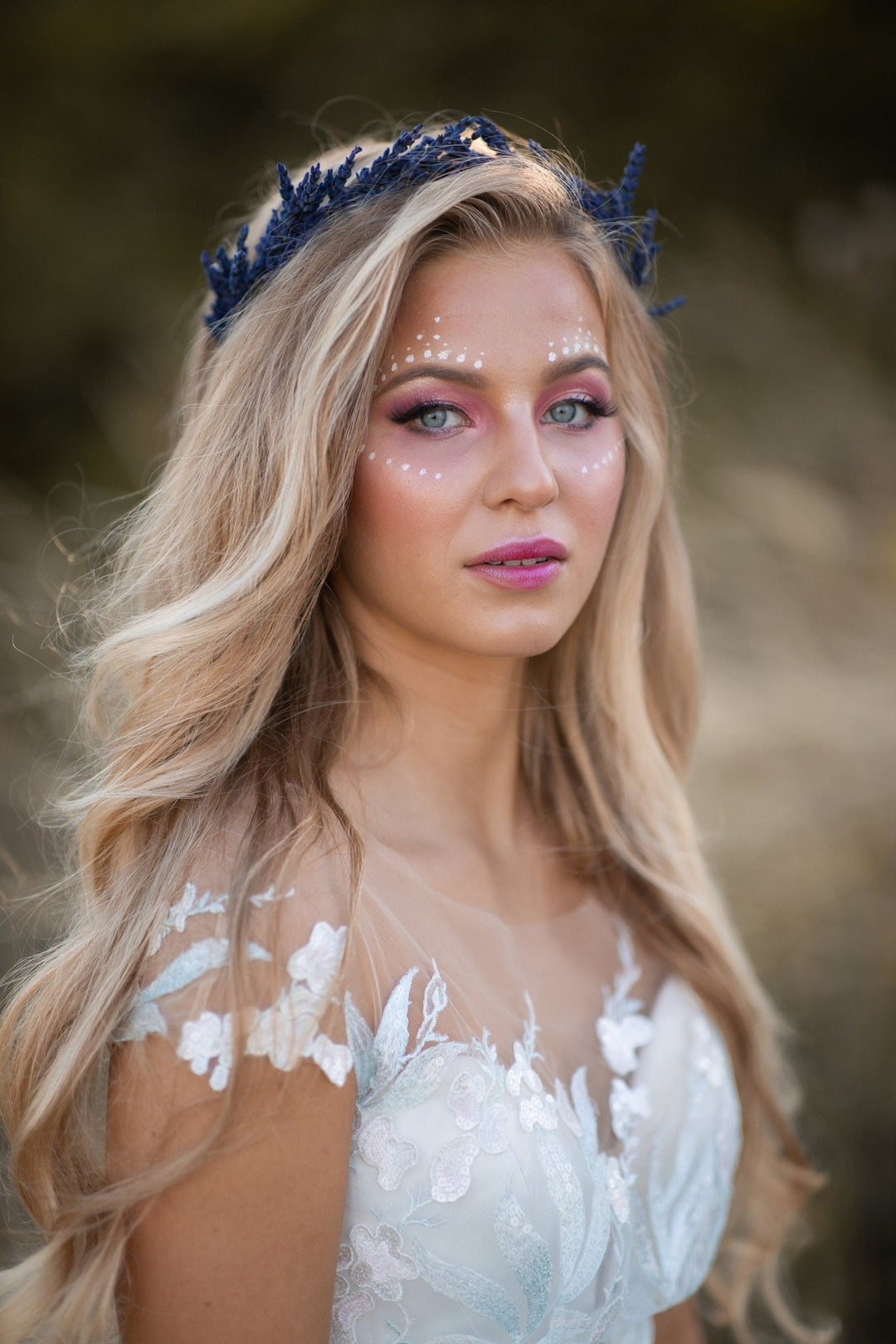 Lavender Flower Crown: Wedding Bridal Headpiece, Navy Blue Preserved Wreath – handmade floral hair accessory by magaela