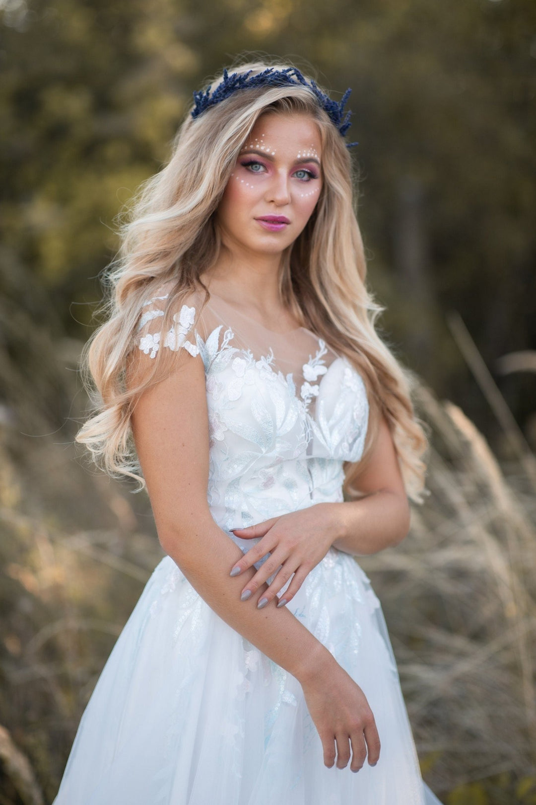 Lavender Flower Crown: Wedding Bridal Headpiece, Navy Blue Preserved Wreath – handmade floral hair accessory by magaela