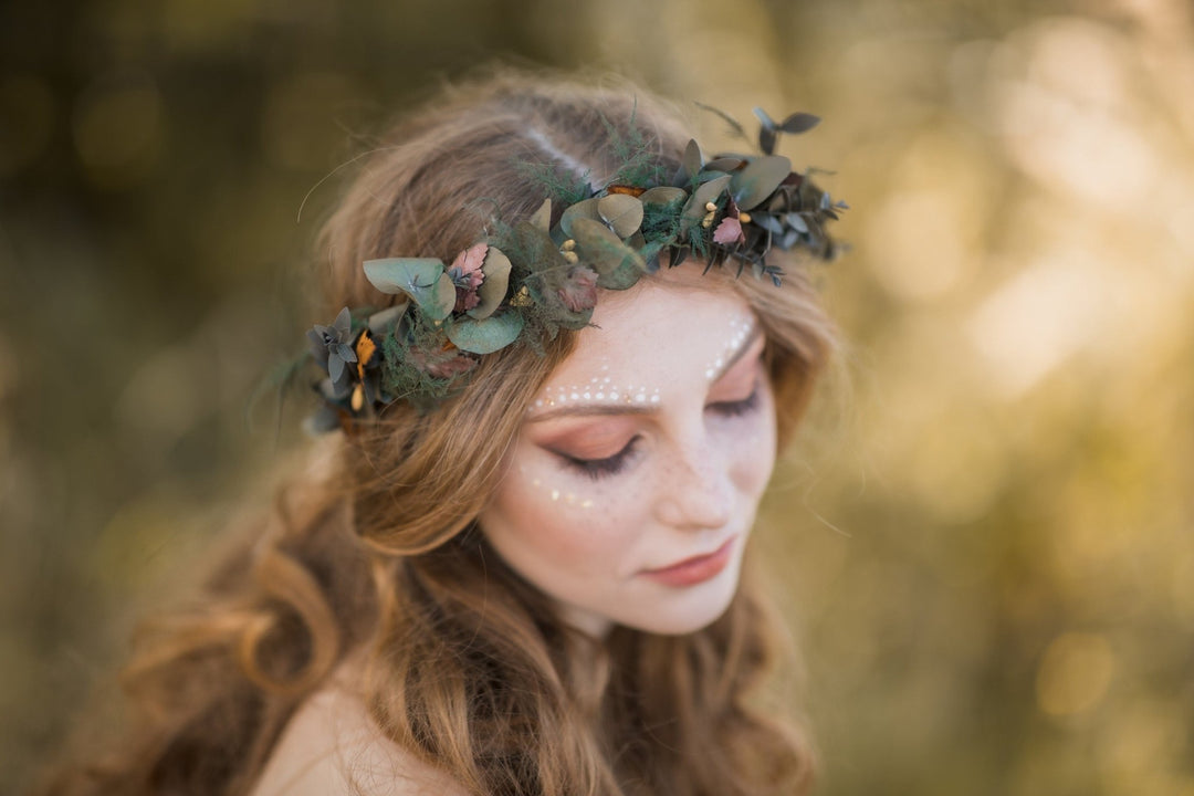 Preserved Eucalyptus Wedding Crown: Bridal Hair Wreath – handmade floral hair accessory by magaela