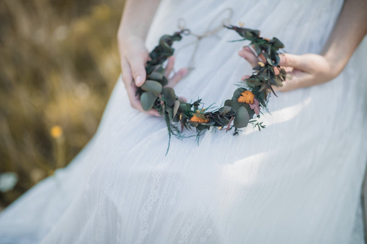 Preserved Eucalyptus Wedding Crown: Bridal Hair Wreath – handmade floral hair accessory by magaela