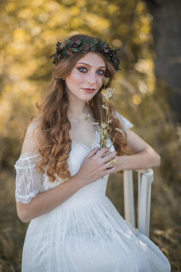 Preserved Eucalyptus Wedding Crown: Bridal Hair Wreath – handmade floral hair accessory by magaela