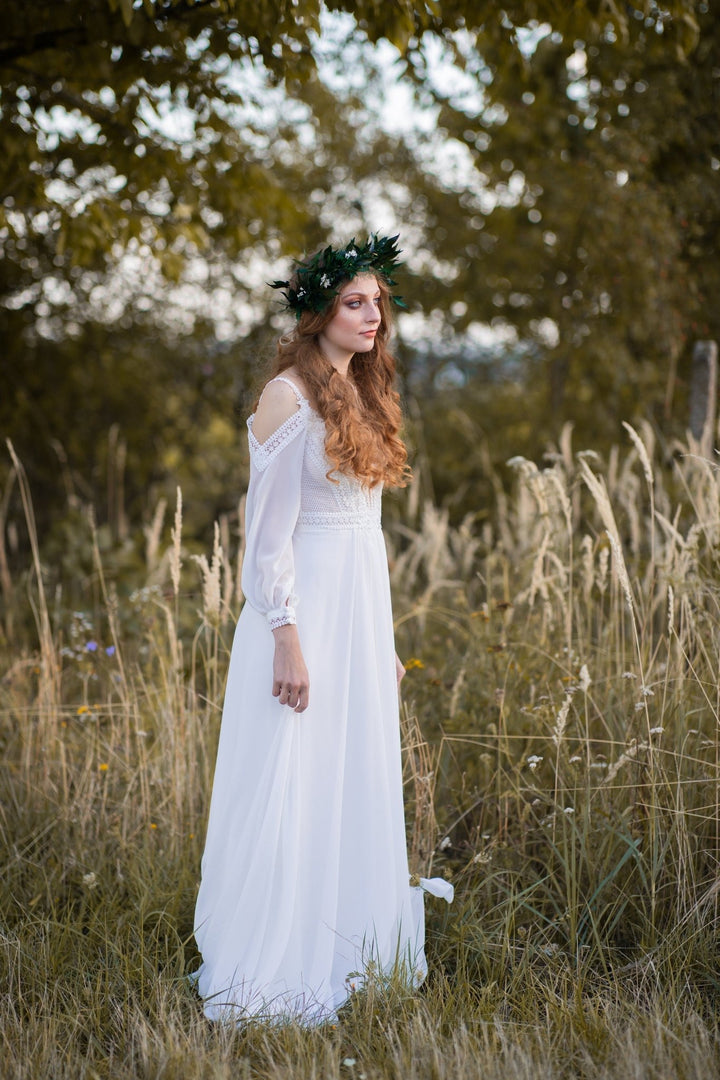 Greenery Wedding Hair Wreath: Wild Boho Bridal Crown – handmade floral hair accessory by magaela