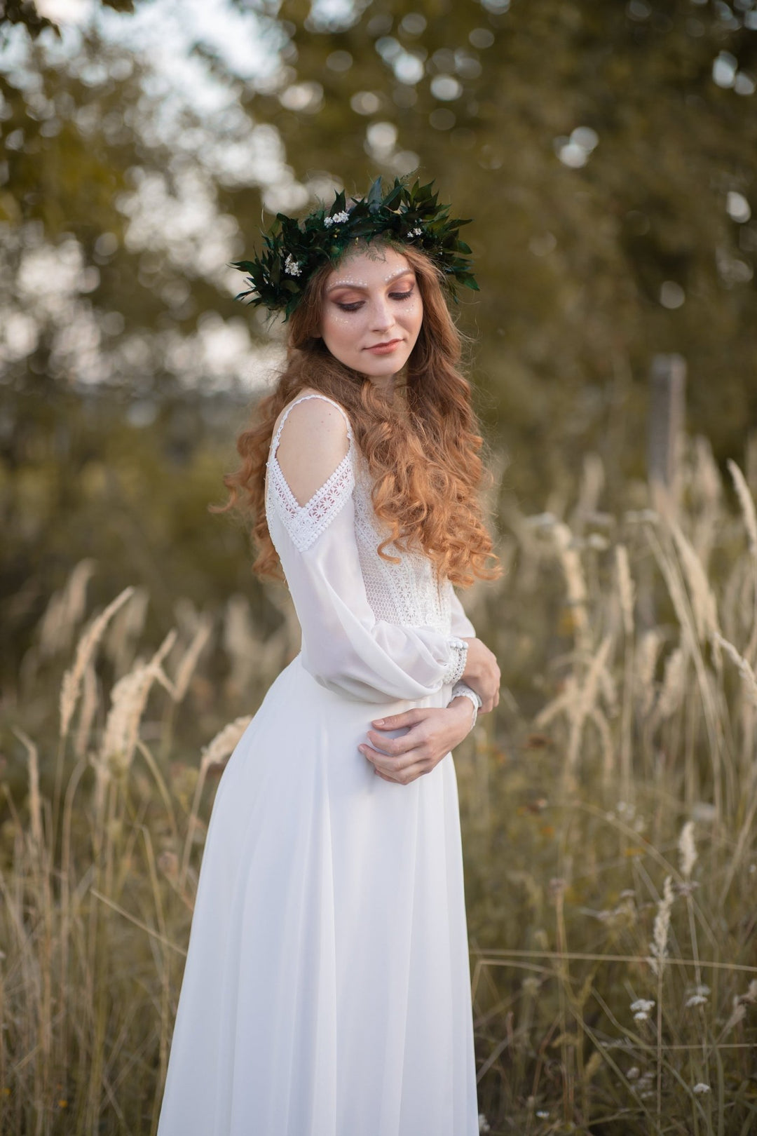 Greenery Wedding Hair Wreath: Wild Boho Bridal Crown – handmade floral hair accessory by magaela