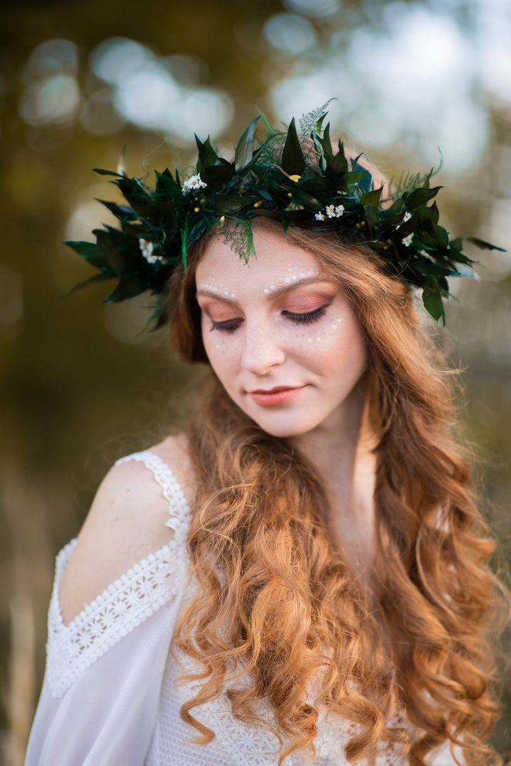 Greenery Wedding Hair Wreath: Wild Boho Bridal Crown – handmade floral hair accessory by magaela