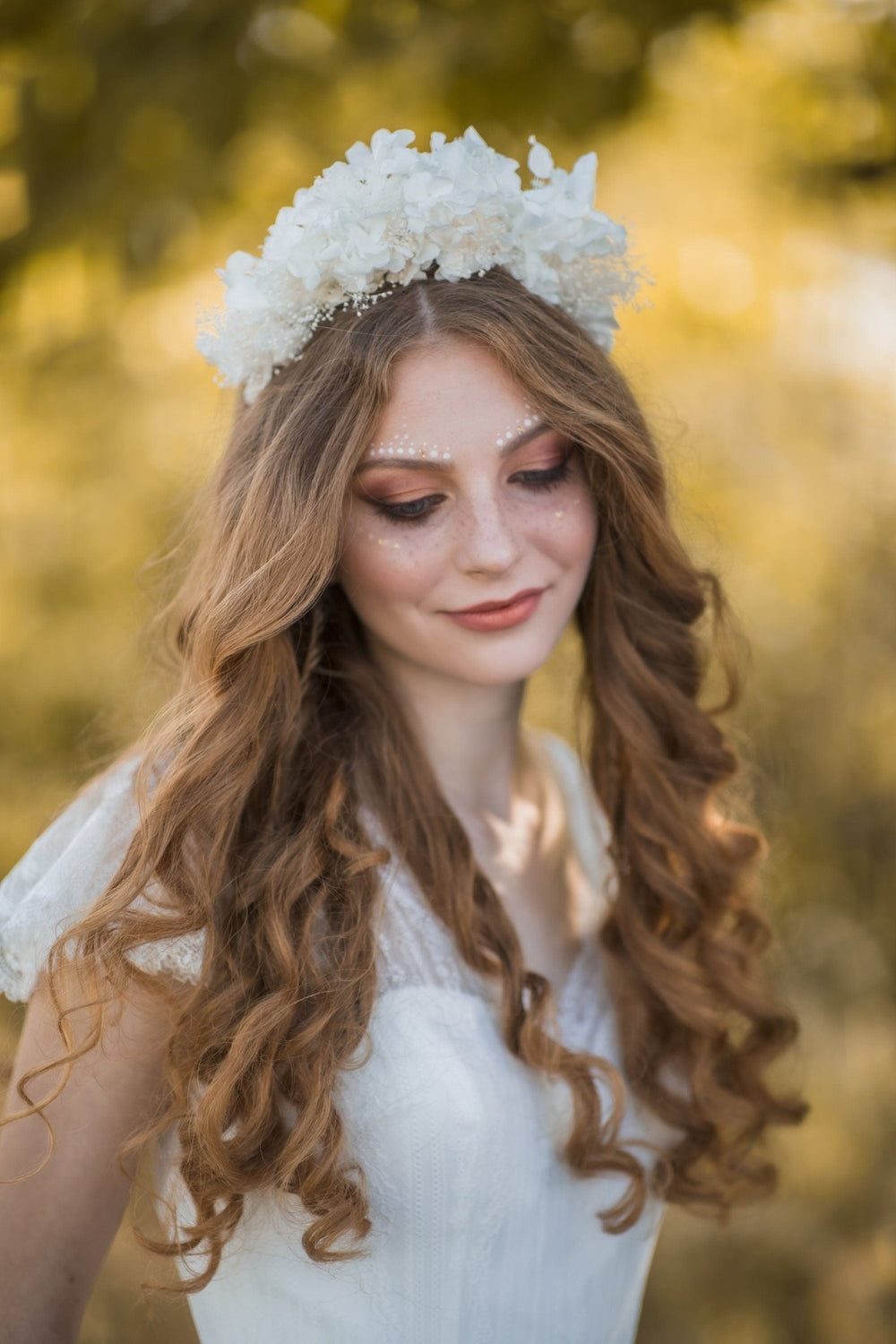 Bridal Flower Crown: Off White Hydrangea & Baby's Breath Headband – handmade floral hair accessory by magaela