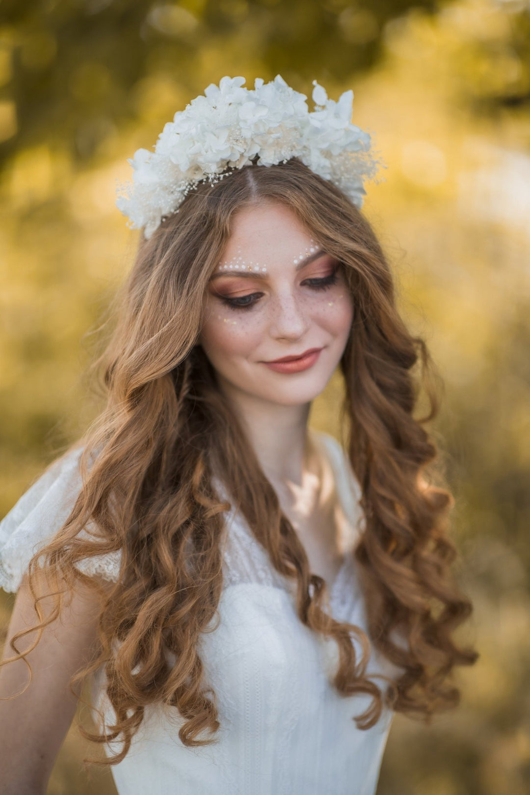 Bridal Flower Crown: Off White Hydrangea & Baby's Breath Headband – handmade floral hair accessory by magaela