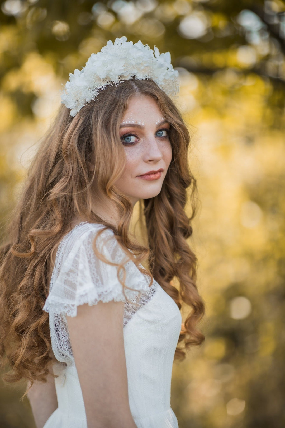 Bridal Flower Crown: Off White Hydrangea & Baby's Breath Headband – handmade floral hair accessory by magaela