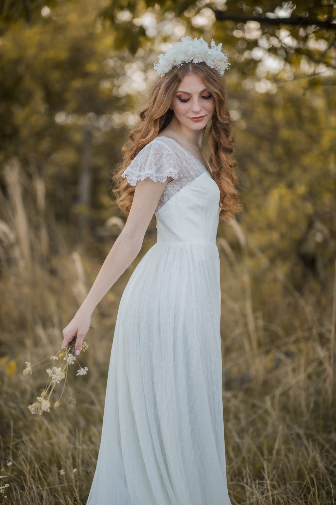 Bridal Flower Crown: Off White Hydrangea & Baby's Breath Headband – handmade floral hair accessory by magaela