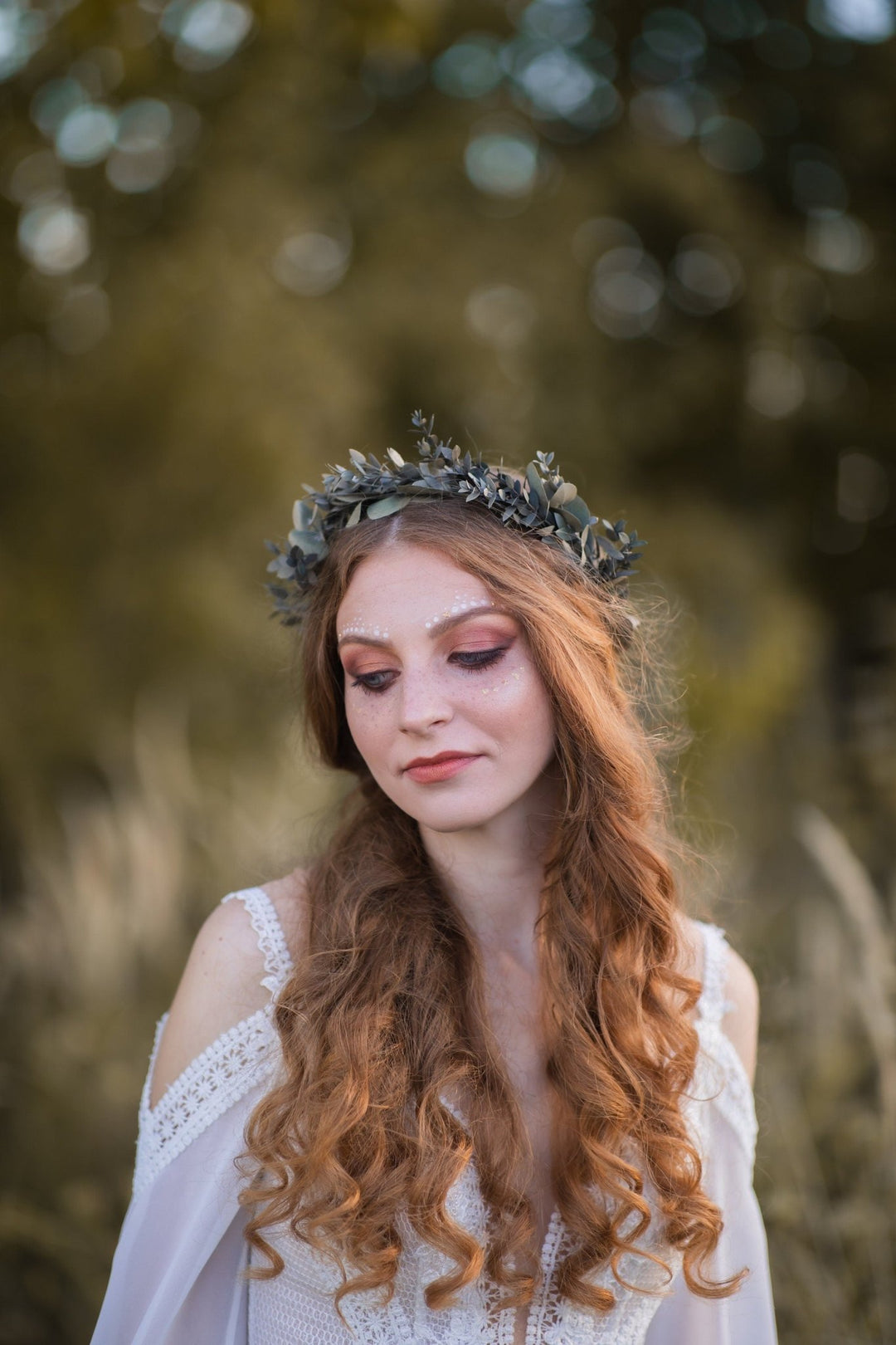 Eucalyptus Bridal Crown: Preserved Greenery Wedding Hair Wreath – handmade floral hair accessory by magaela
